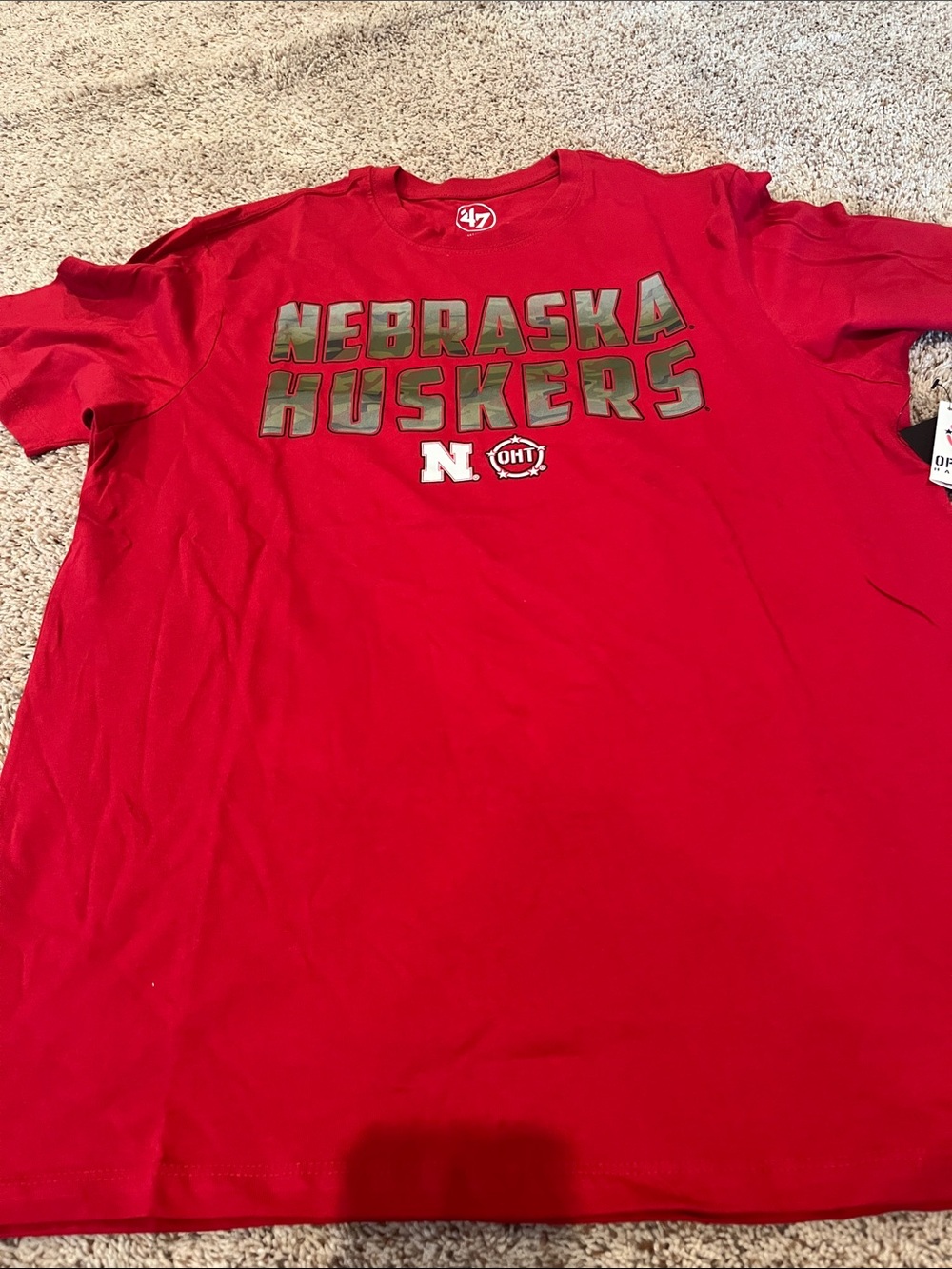 47 Red Nebraska Huskers Logo Tee with Gray/White Accents